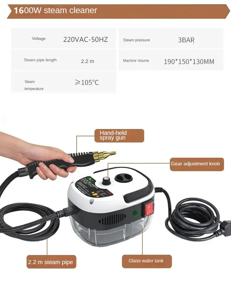 Handlicher Hochtemperatur-Dampfreiniger für Küche, Dunstabzugshaube, Auto, Böden und mehr – 220 V