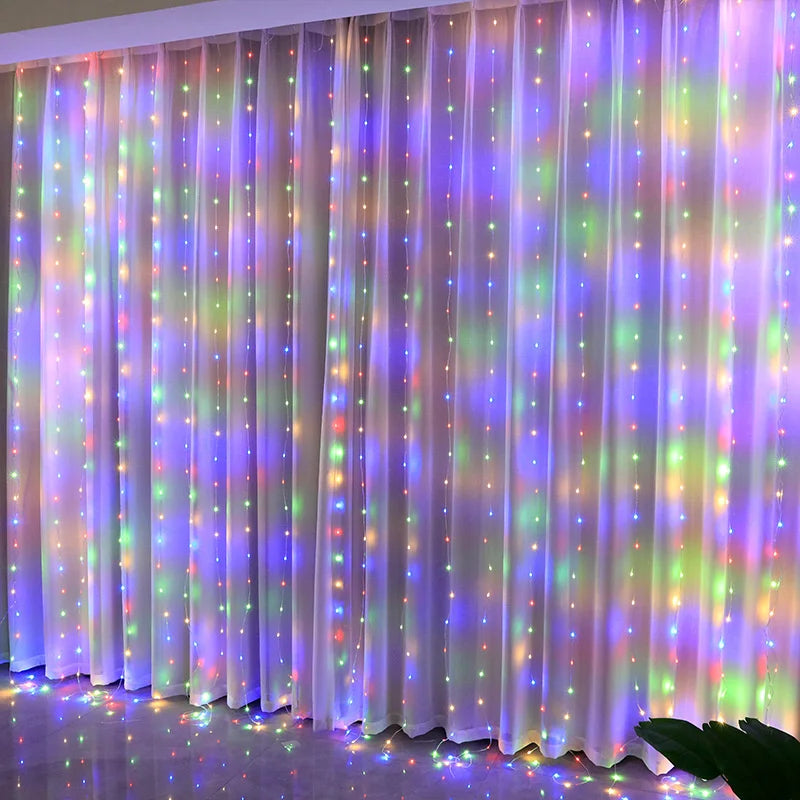 LED-Lichtervorhang mit 8 Leuchtmodi, Fernbedienung und USB-Anschluss – dekorative Lichterkette für Weihnachten, Feiertage, Neujahr und Zuhause