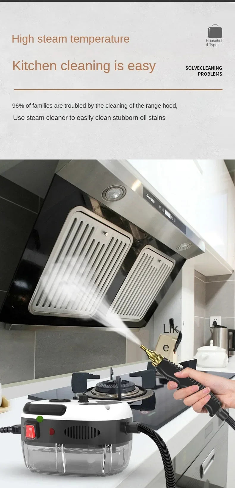Handlicher Hochtemperatur-Dampfreiniger für Küche, Dunstabzugshaube, Auto, Böden und mehr – 220 V