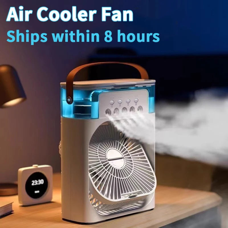 Neuer 3-in-1-Mini-Luftkühler mit Ventilator, Luftbefeuchter und LED-Nachtlicht – tragbares Klimagerät für Zuhause und Büro