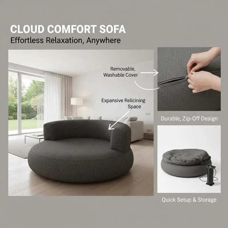 Aufblasbares Loungesofa mit abnehmbarem Bezug und großer Liegefläche – grauer Luftsessel für Wohnzimmer und Schlafzimmer