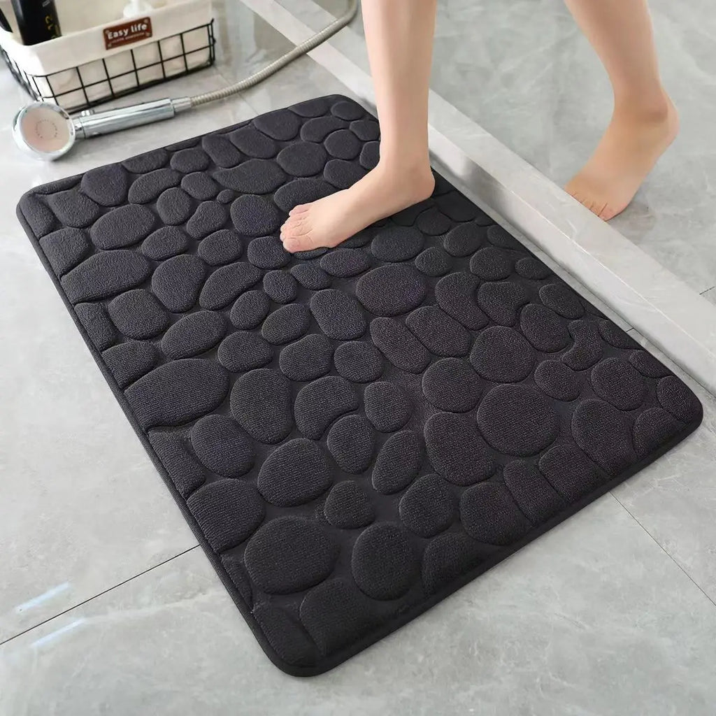 Rutschfeste 3D-Badematte mit hoher Saugfähigkeit – schnell trocknender, waschbarer Badteppich mit Steinrelief für Bad, Tür und Boden.
