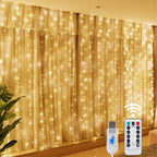 LED-Lichtervorhang mit 8 Leuchtmodi, Fernbedienung und USB-Anschluss – dekorative Lichterkette für Weihnachten, Feiertage, Neujahr und Zuhause