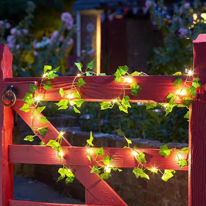 Blumen- und Blätter-Lichterkette mit künstlicher Ranke, batteriebetrieben – dekorative LED-Lichter für Weihnachten, Hochzeit und Wohnräume