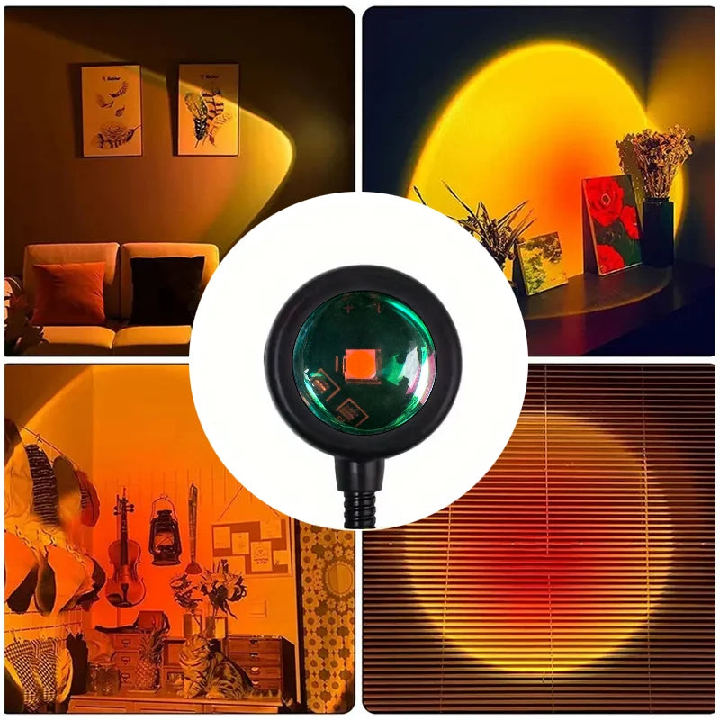 Sunset projection lamp, USB home decoration atmosphere lamp, multi-angle rotatable, suitable for home living room and bedroom
